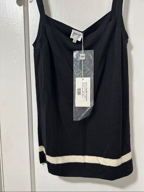 Armani Collezioni Black Mini Slip Skirt with Cream Hem Stripe